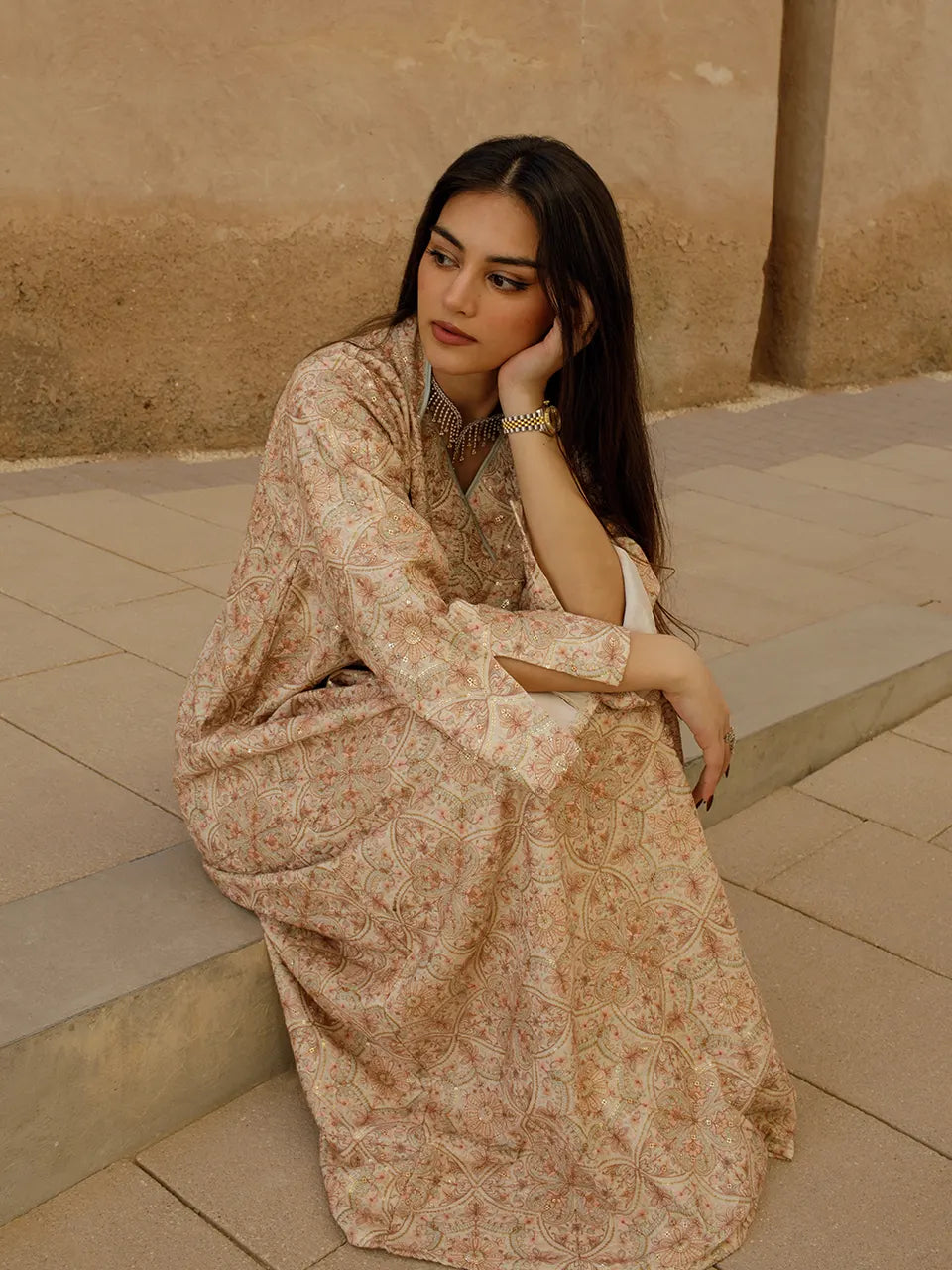 Embroider Golden Peach Dress